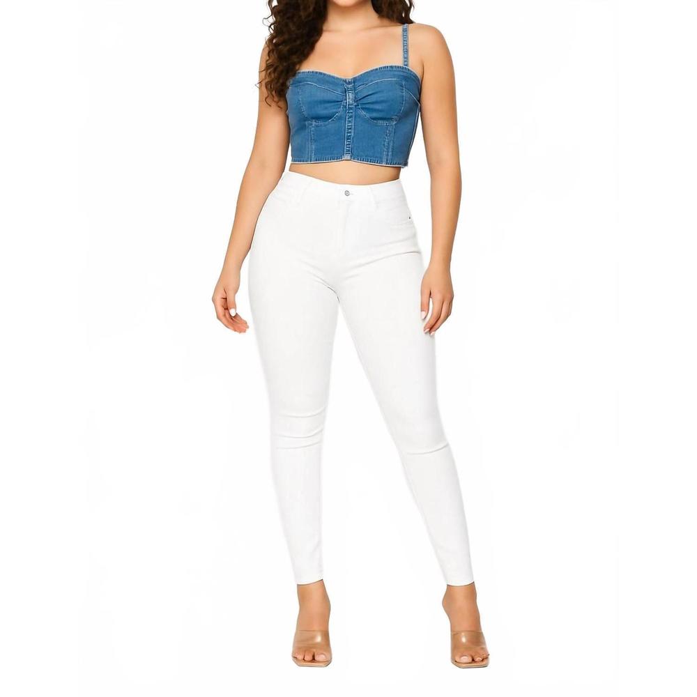 NEW MONTREZ corset top in blue denim